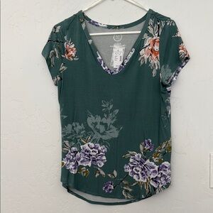 Green and Pink Short Sleeve Floral T-Shirt